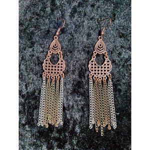 paparazzi copper with chain tassel wire hook earrings.